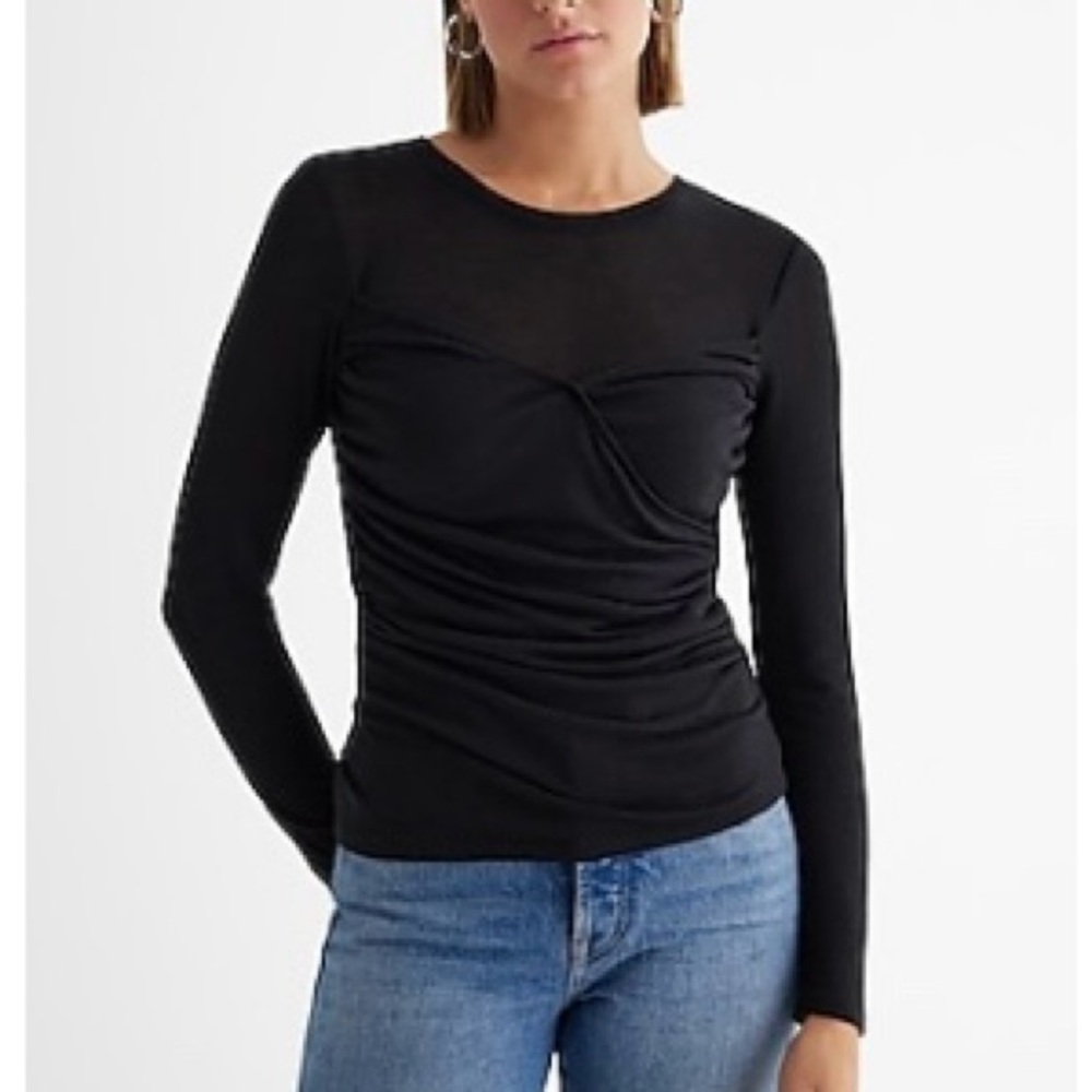 NWT Express Fitted Lightweight Crew Neck Wrap Front Tee